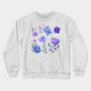 Nature's Symphony Roses - Delicate Purple and Blue Watercolor Flowers Crewneck Sweatshirt